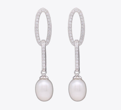 Oval Pearl Drop Sterling Silver Earrings - MAHROZE UK