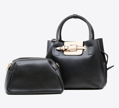 Smooth Black Bag With Pouch
