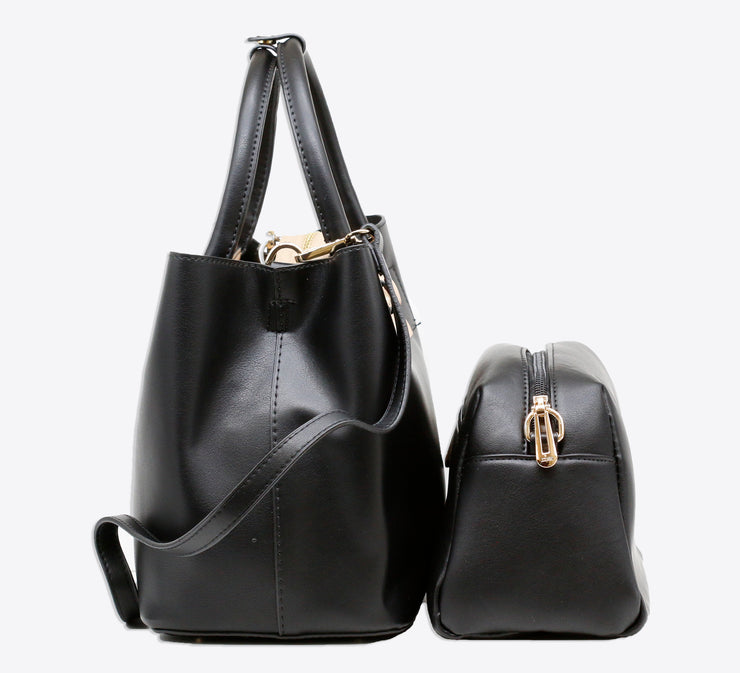 Smooth Black Bag With Pouch