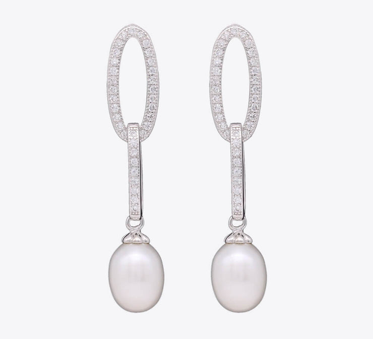Oval Pearl Drop Sterling Silver Earrings - MAHROZE UK