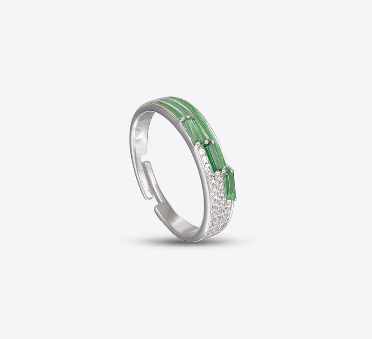 Green Sparks Sterling Silver Ring